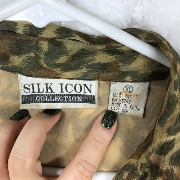 Silk Icon XL Women 100% Silk Leopard Print short sleeves - Picture 7 of 9